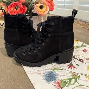 SCHUTZ Black Lace Up Boots with Chunky Heel